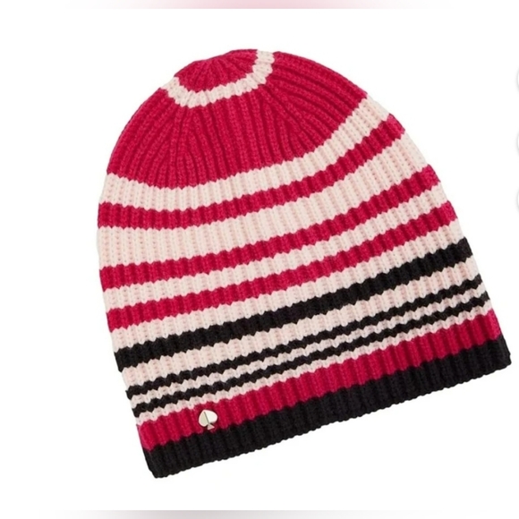 Kate Spade New York Women's Stripe Beanie in Pink Multi NWT - Picture 2 of 5